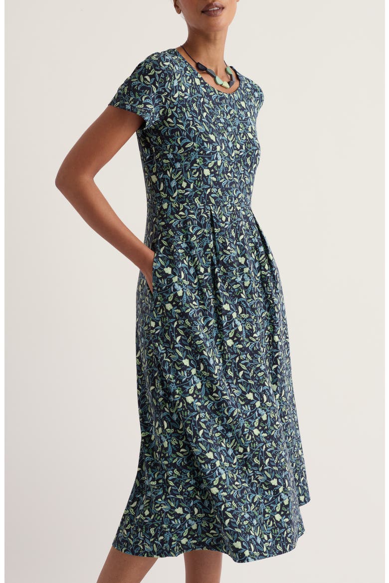 Veronica Print Stretch Organic Cotton Jersey Midi Dress, Alternate, color, GARDEN PEAS MARITIME
