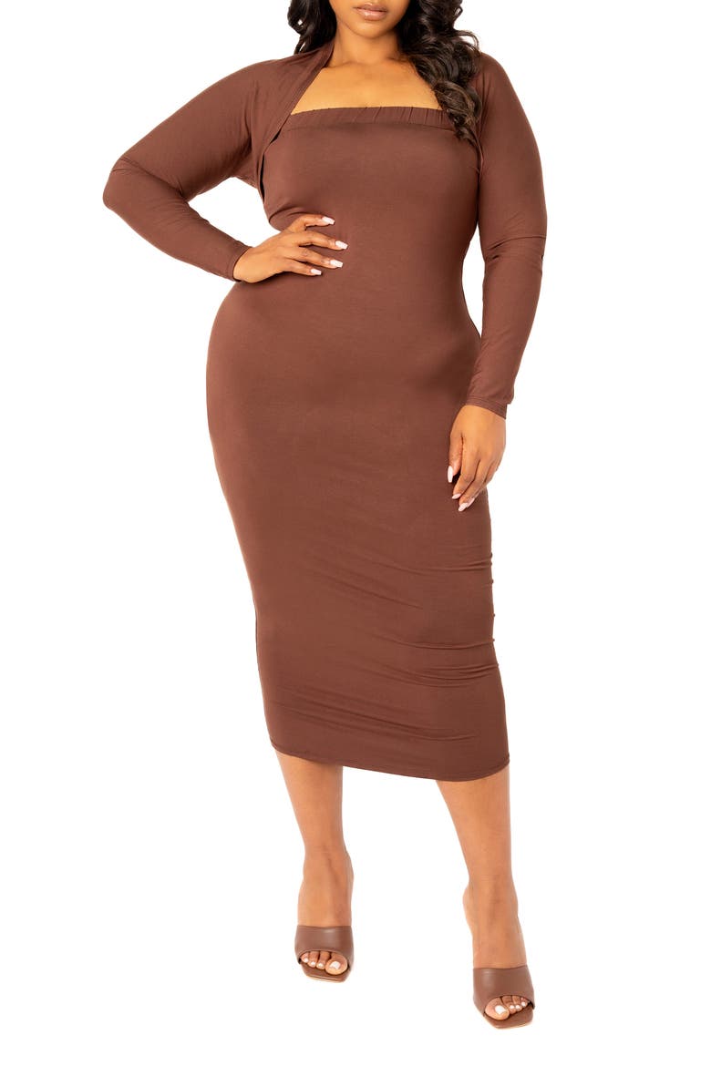 Modal Tube Dress & Shrug, Main, color, CHOCOLATE