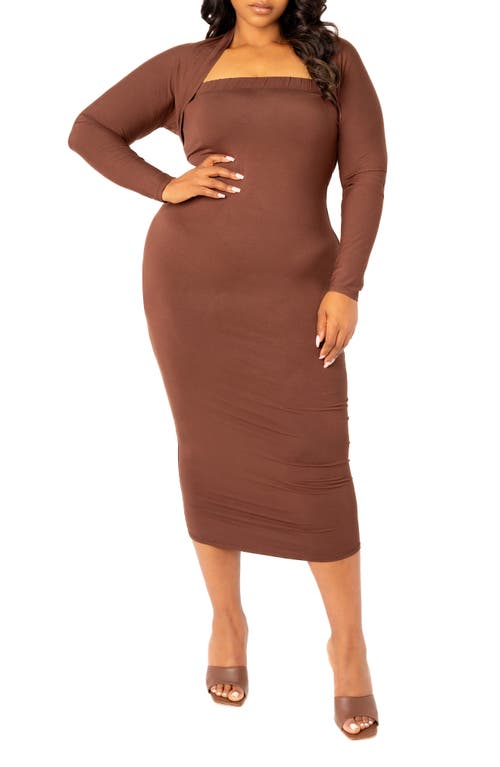 BUXOM COUTURE Modal Tube Dress & Shrug in Chocolate 