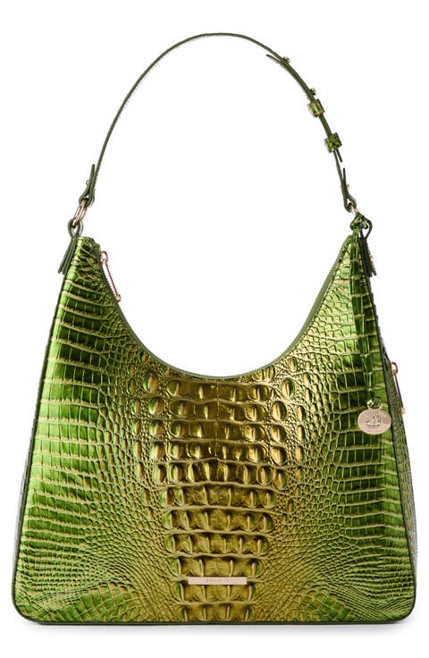 Tabitha Croc Embossed Leather Shoulder Bag