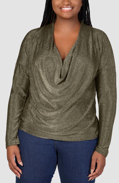Shimmer Knit Cowl Neck Top (Plus)
