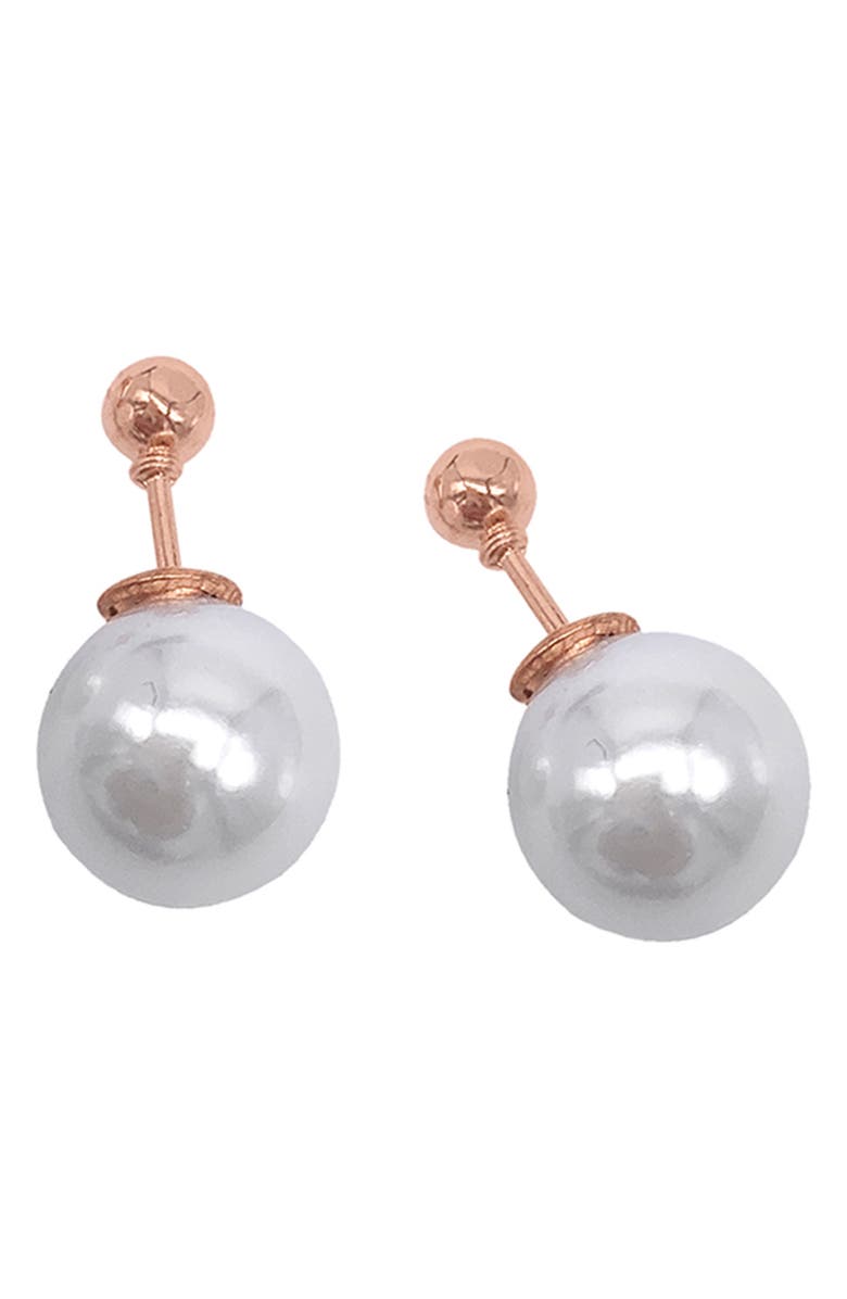 Spring 2022 14K Yellow Gold Plated Imitation Pearl Double Sided Ball Earrings