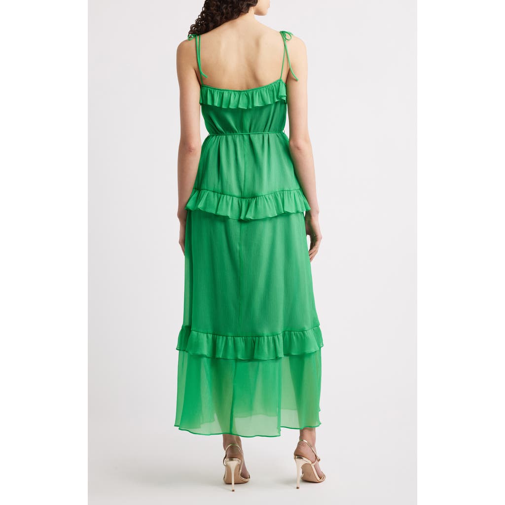 Julia Jordan Tie Strap Tiered Midi Dress In Green