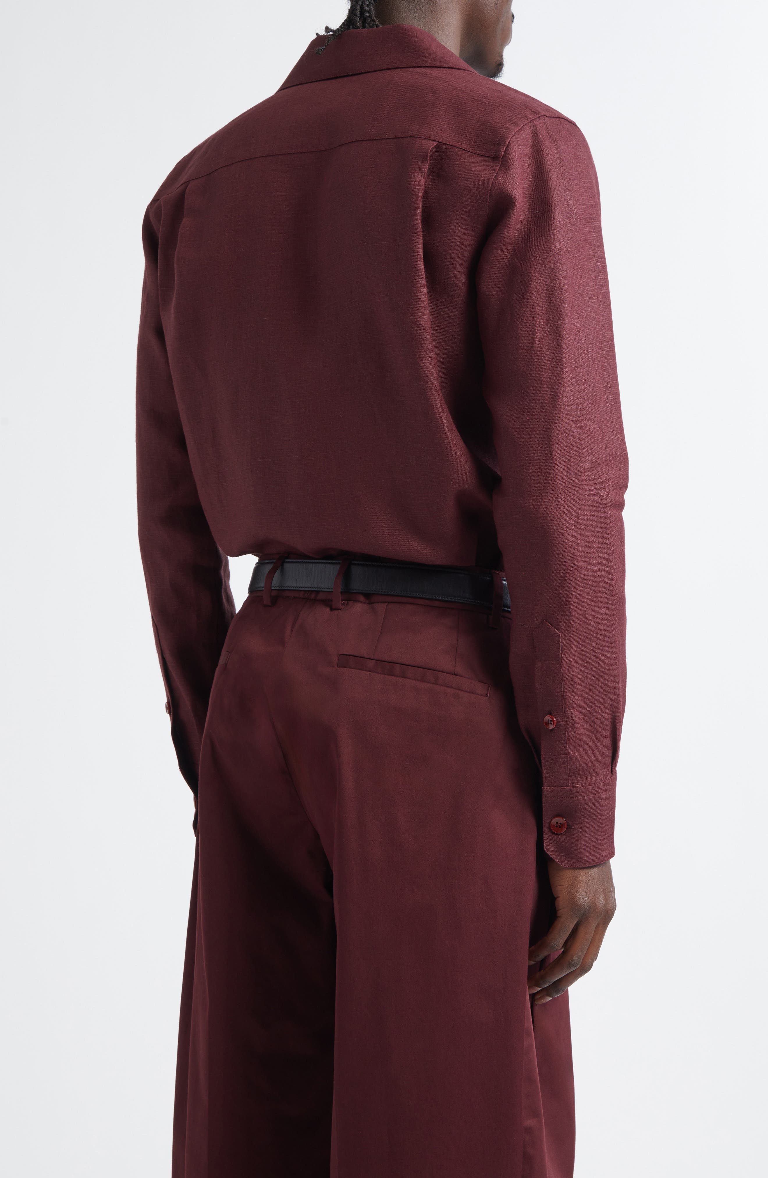Deep V Linen Button-Up Shirt - image 2