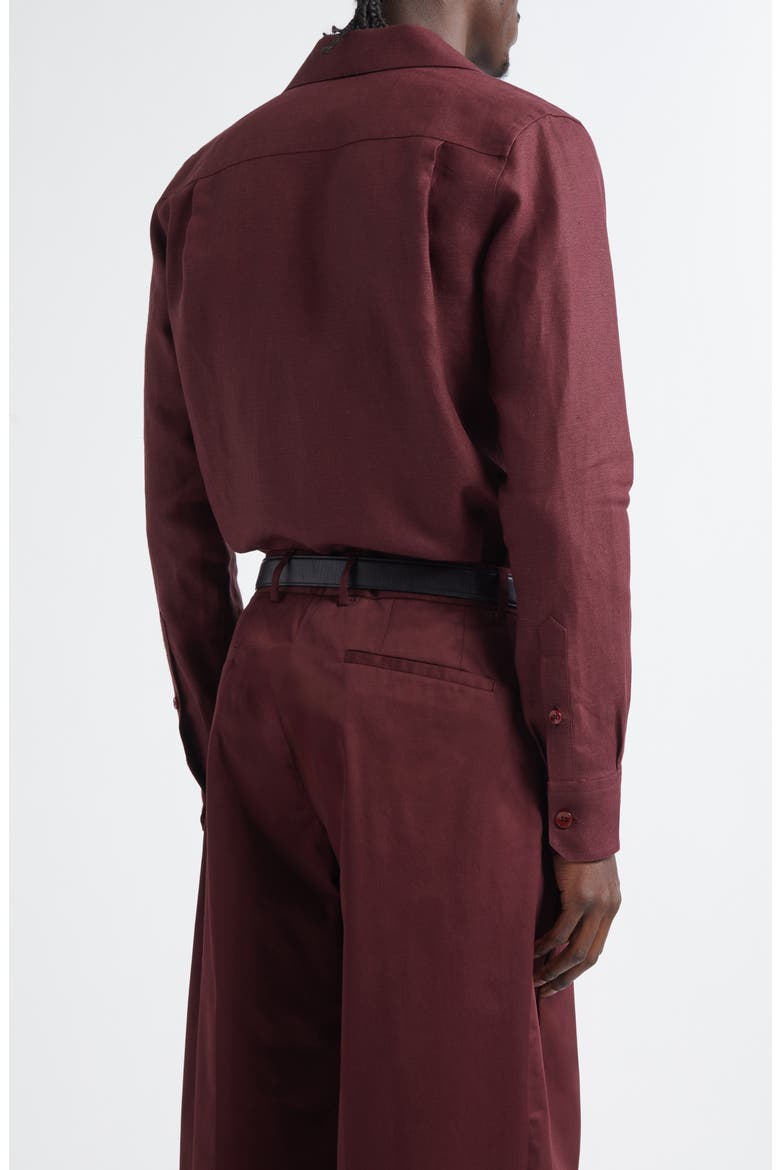 Deep V Linen Button-Up Shirt, Alternate, color, M5039 BROWN DARK VIOLET