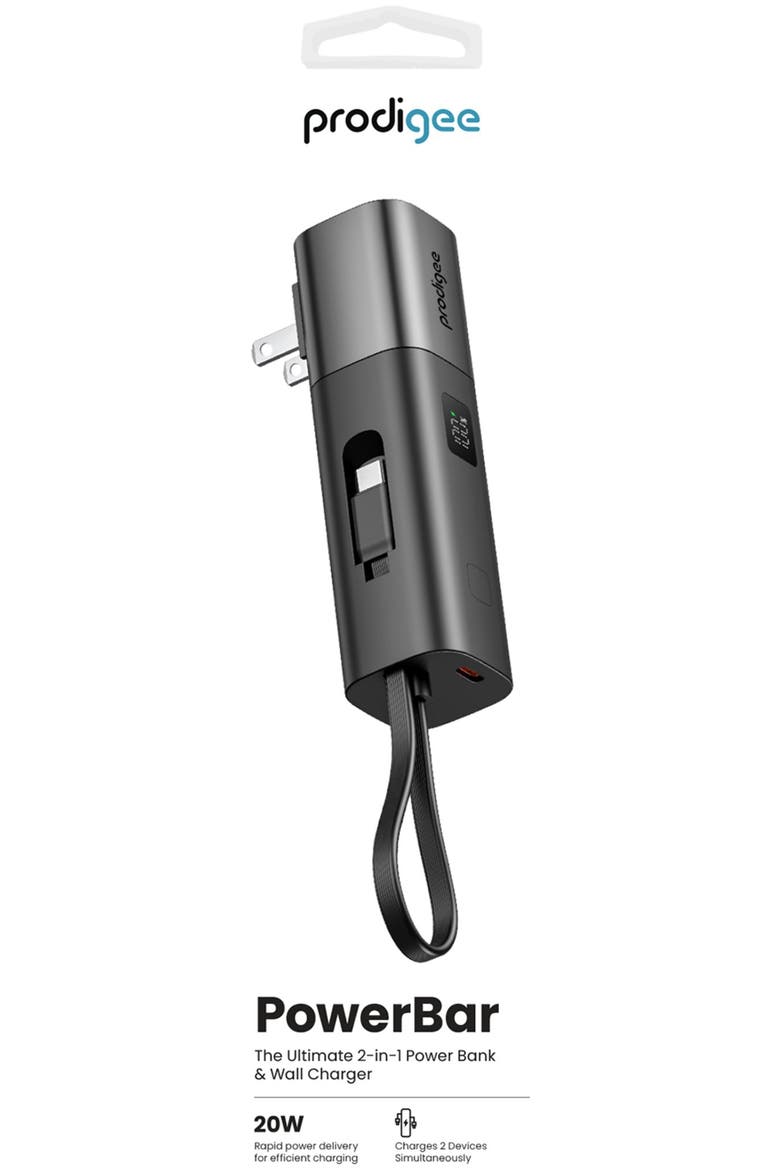 - Energee PowerBar 2 in 1 Power Bank and Wall Charger 20W - Black, Alternate, color, Black