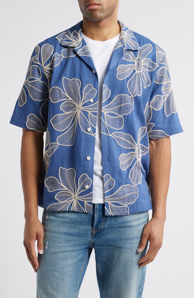 Corridor Floral Appliqué Camp Shirt, Main, color,