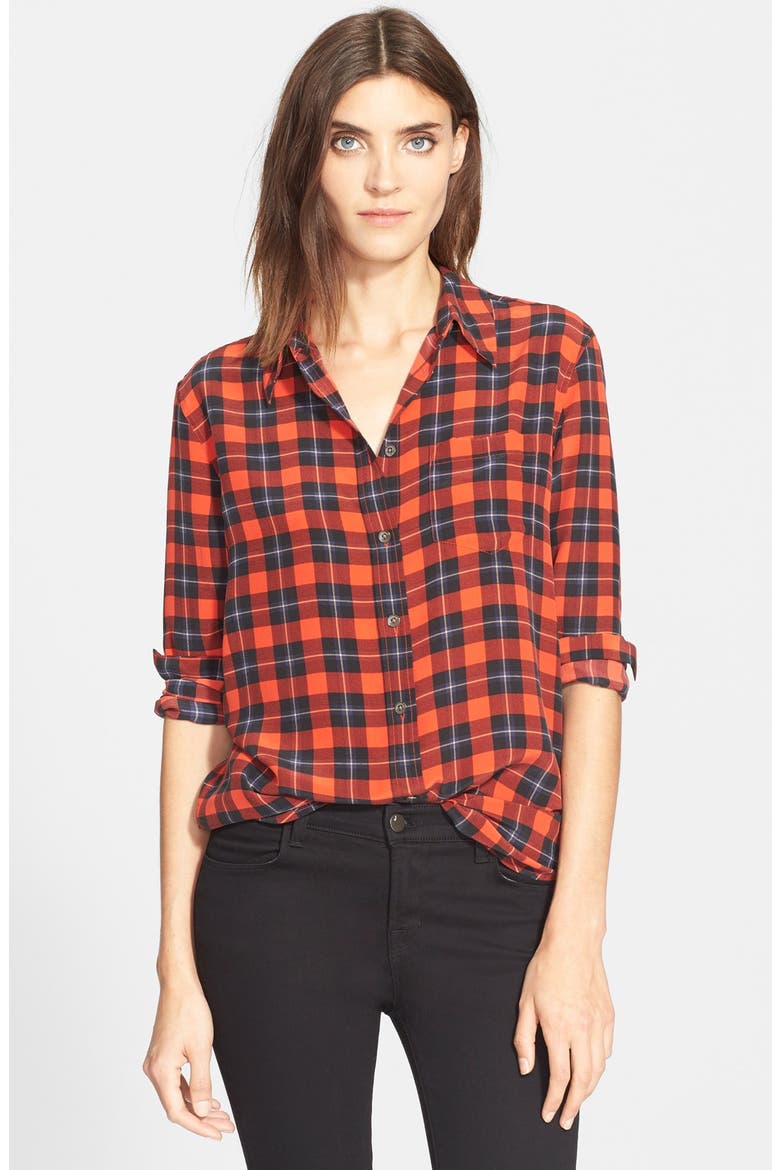 'Reese' Plaid Silk Shirt, Main, color, CHERRY RED MULTI