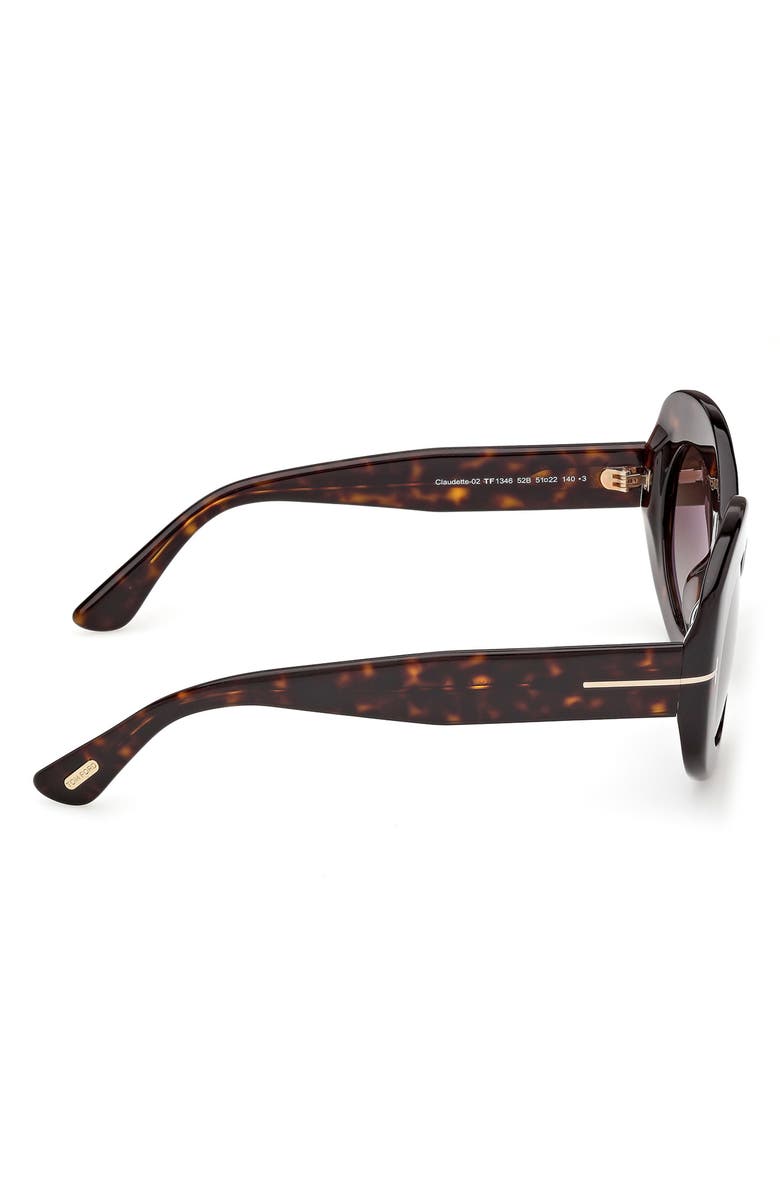 TOM FORD Claudette 51mm Round Sunglasses, Alternate, color, Dark Havana / Gradient Smoke