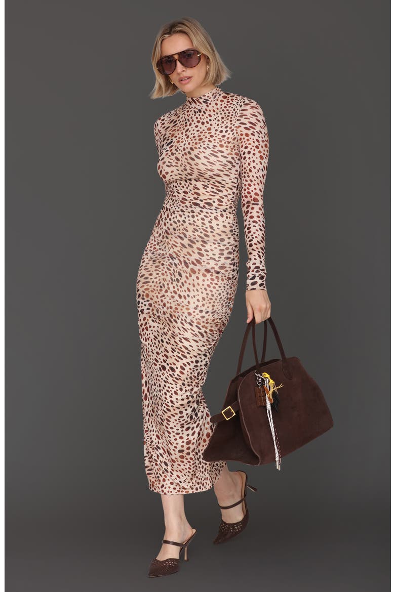 Mock Neck Long Sleeve Body-Con Maxi Dress, Alternate, color, SPOTTED ANIMAL