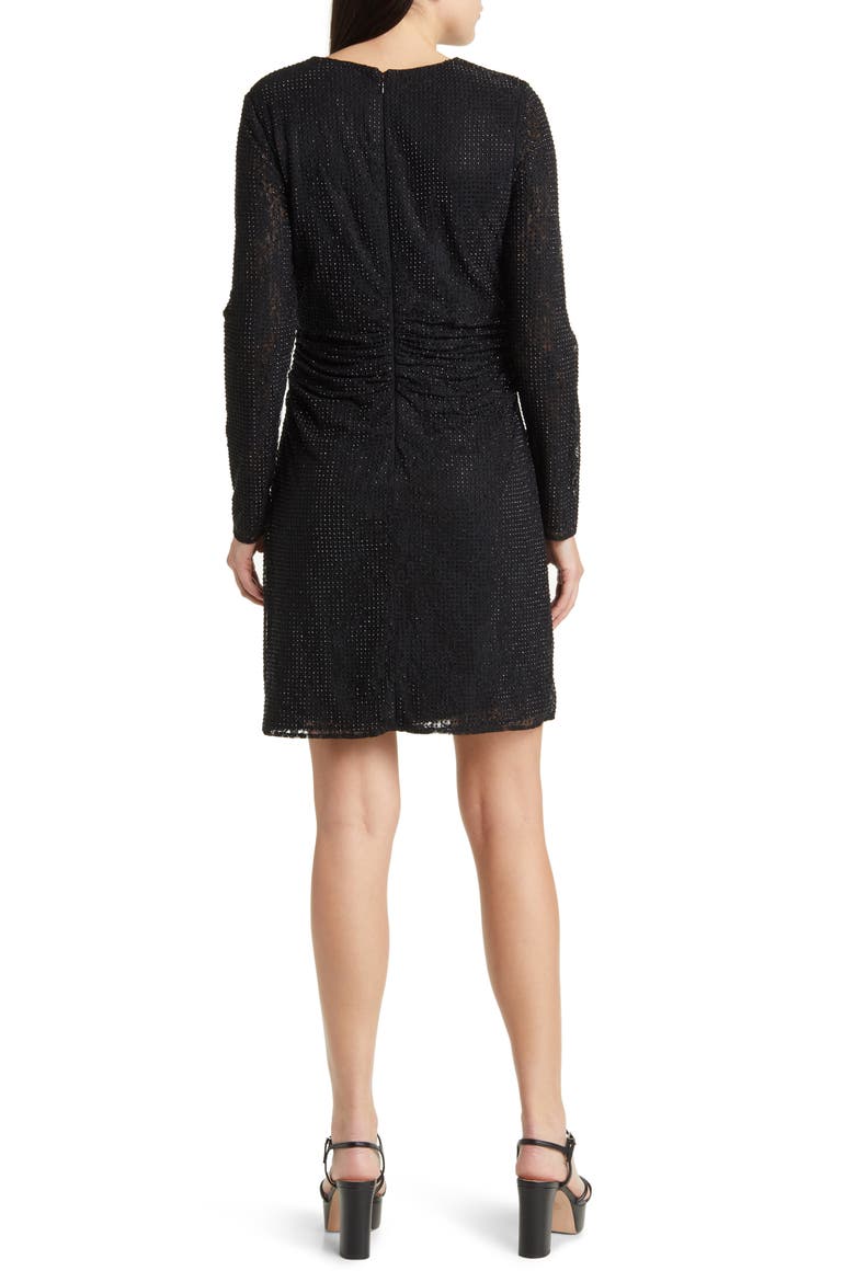 Inverse Sequin Ruched Long Sleeve Lace Minidress, Alternate, color, BLACK