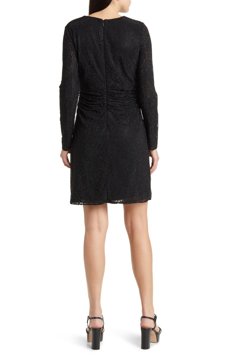 KOBI HALPERIN Inverse Sequin Ruched Long Sleeve Lace Minidress, Alternate, color, Black