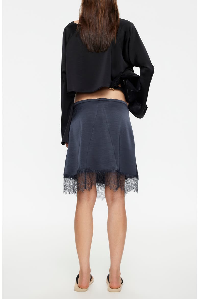 Gloss Long Sleeve Satin Crop Top, Alternate, color, NOIR