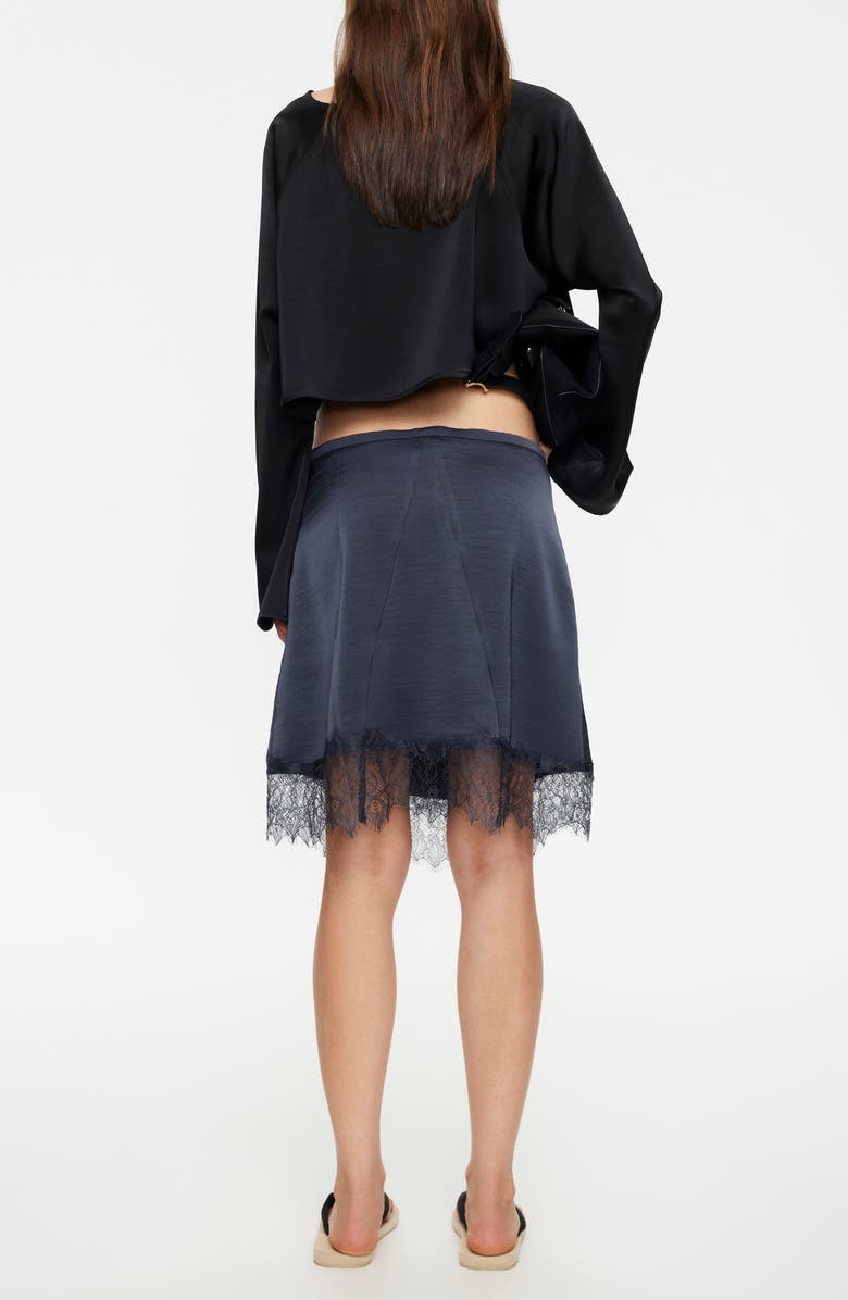 LIONESS Gloss Long Sleeve Satin Crop Top, Alternate, color, Noir