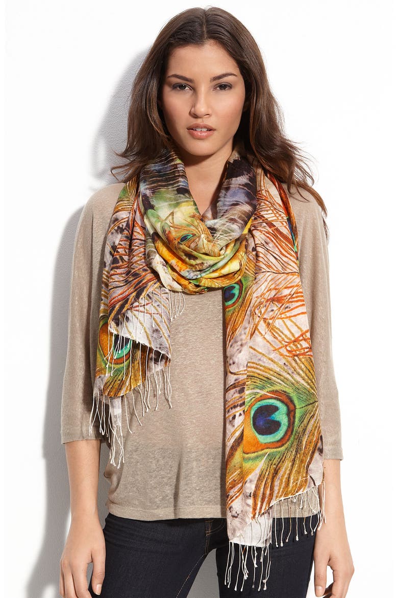 'Feather' Silk Scarf, Main, color, GREEN