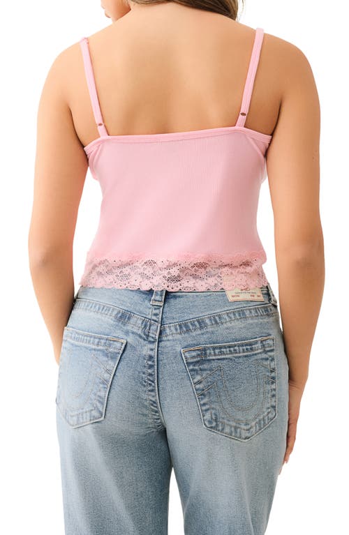 True Religion Crystal Logo Lace Detail Tank In Candy Pink