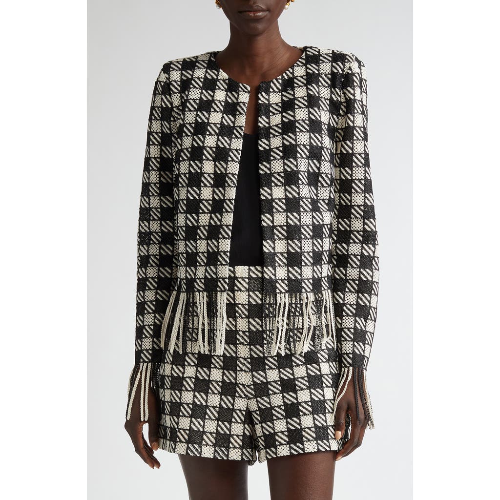 Oscar De La Renta Check Fringe Crop Jacket