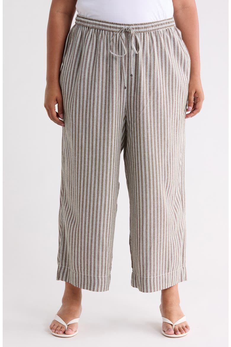 Drawstring Waist Crop Wide Leg Pants, Main, color, OLIVE CARRIER STRIPE
