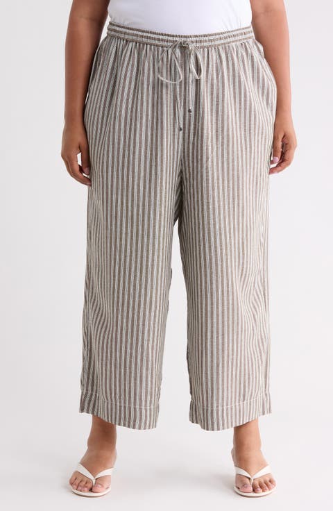 Drawstring Waist Crop Wide Leg Pants