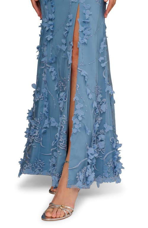 Aidan Mattox By Adrianna Papell Embroidered Mesh Trumpet Gown In Blue
