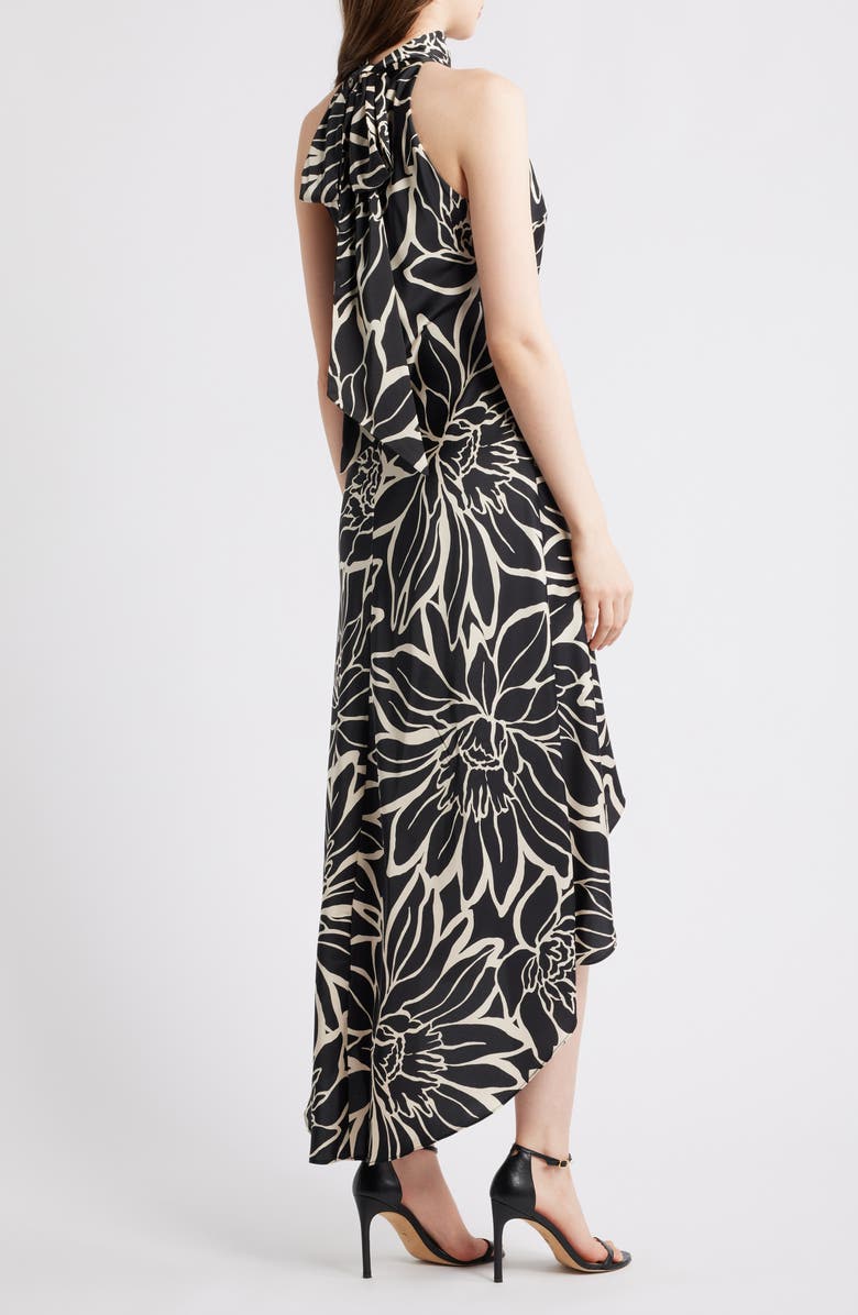 CeCe Floral Mock Neck Stretch Satin Dress, Alternate, color, Rich Black