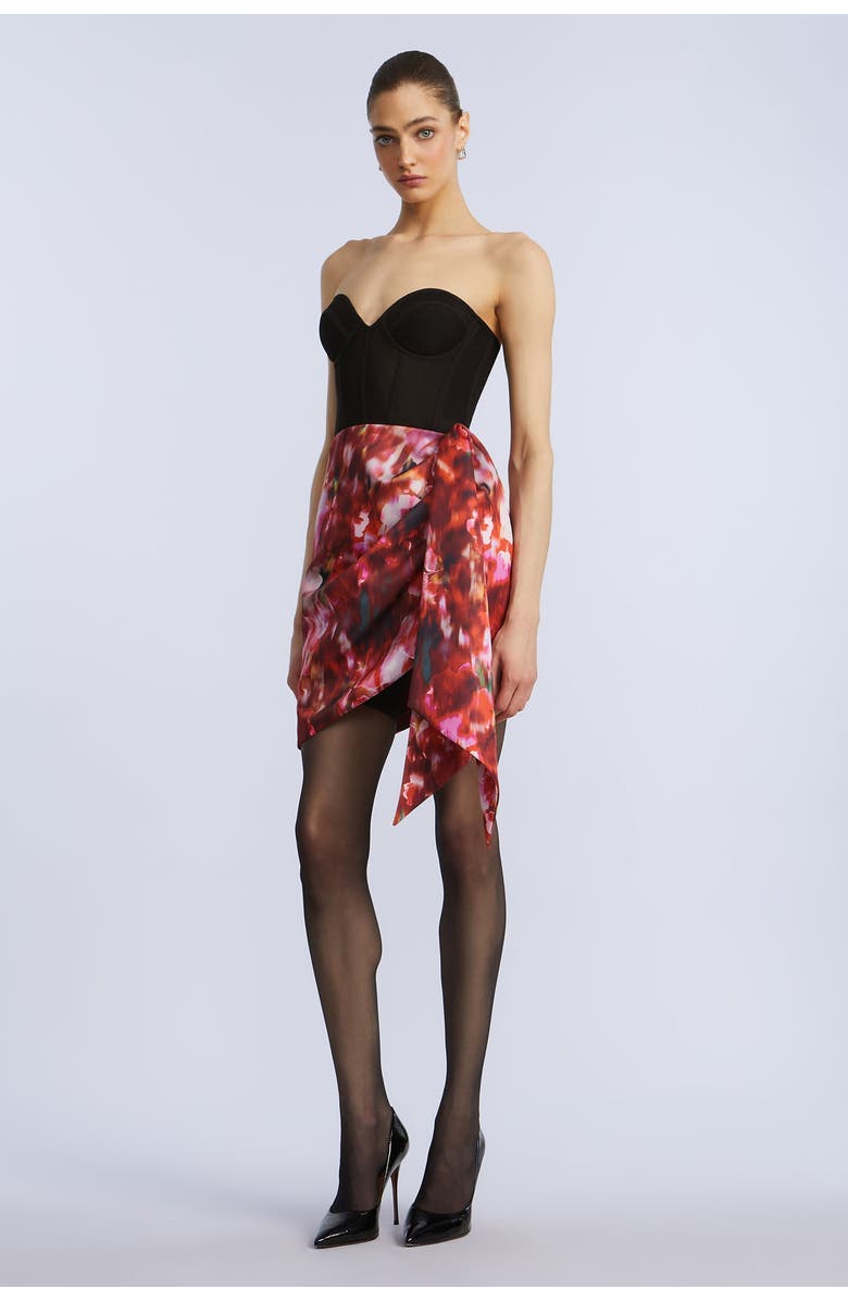 BCBGMAXAZRIA Wrap Mini Dress, Alternate, color, Black & Washed Floral Chilli