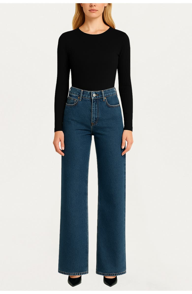 Nocturne Long-Sleeve Jersey Bodysuit, Alternate, color, Black