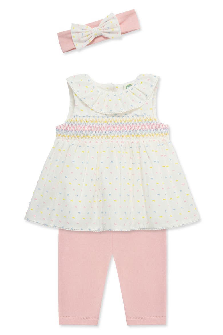 Smocked Tunic, Leggings & Headband Set, Alternate, color, WHITE/ PINK