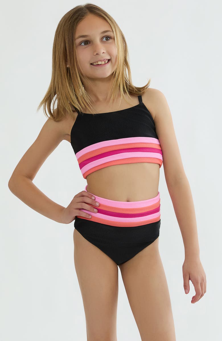Beach Riot Kids' Little Mae & Millie Rib Two-Piece Swimsuit, Alternate, color, Ruby Colorblock