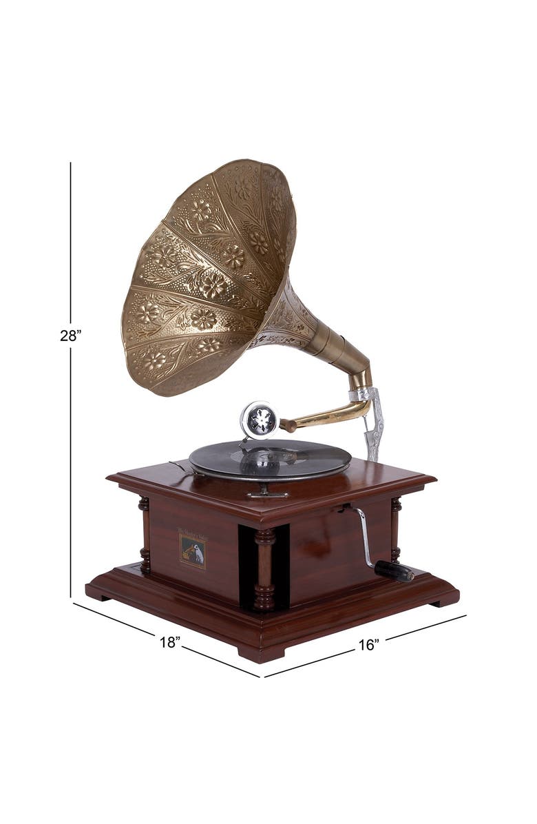 WILLOW ROW Brown Wood & Metal Vintage Gramophone, Alternate, color, 