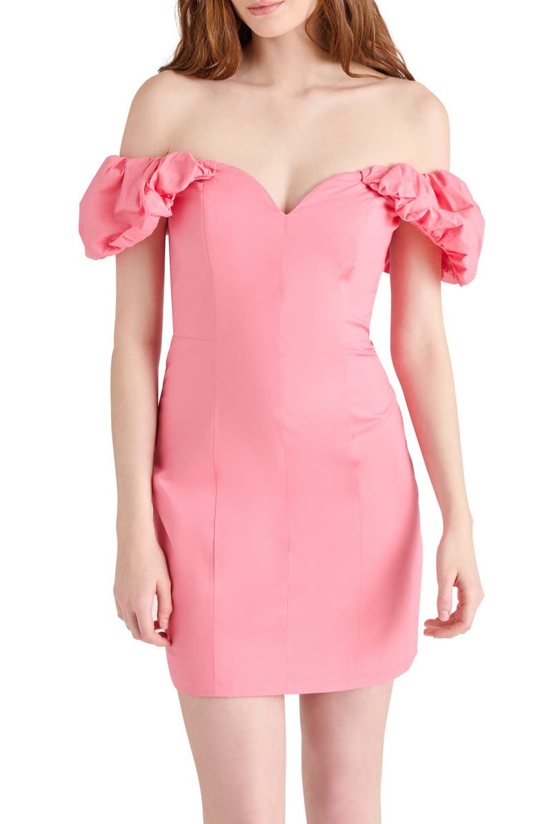 Steve Madden Bordeaux Off the Shoulder Stretch Cotton Minidress, Alternate, color, Persimmon Pink