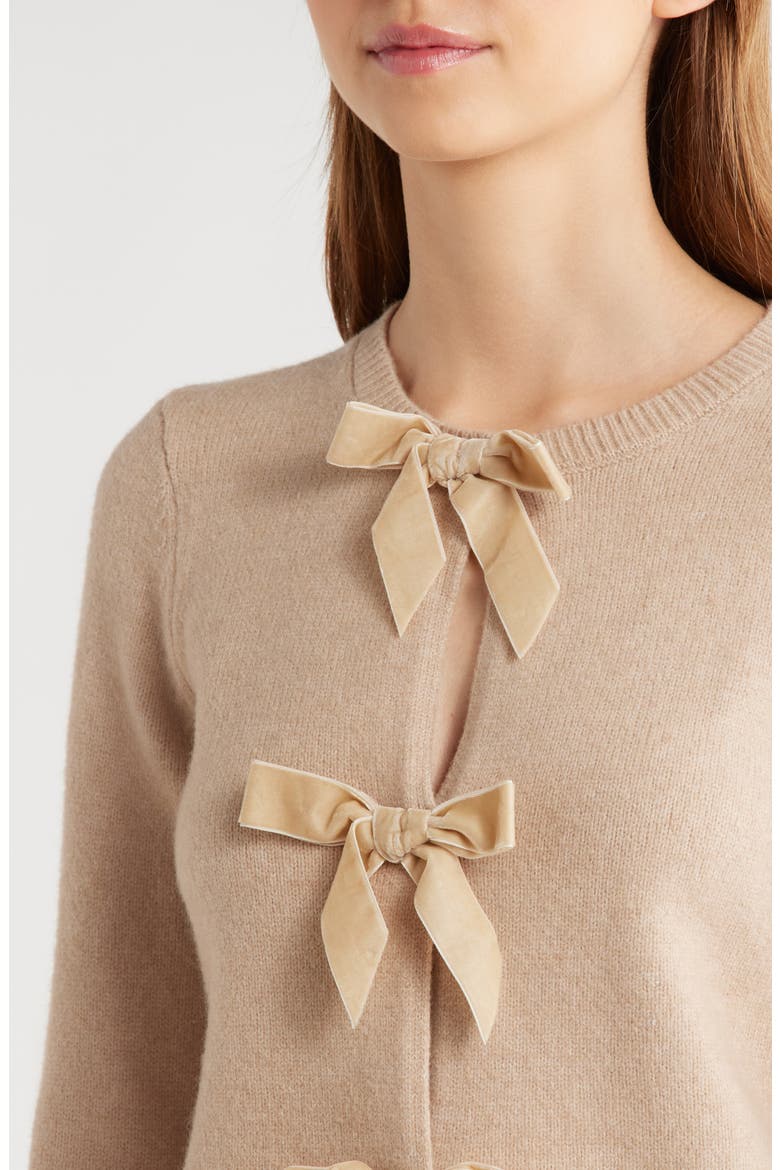 Kayla Velvet Bow Front Cardigan, Alternate, color, BEIGE