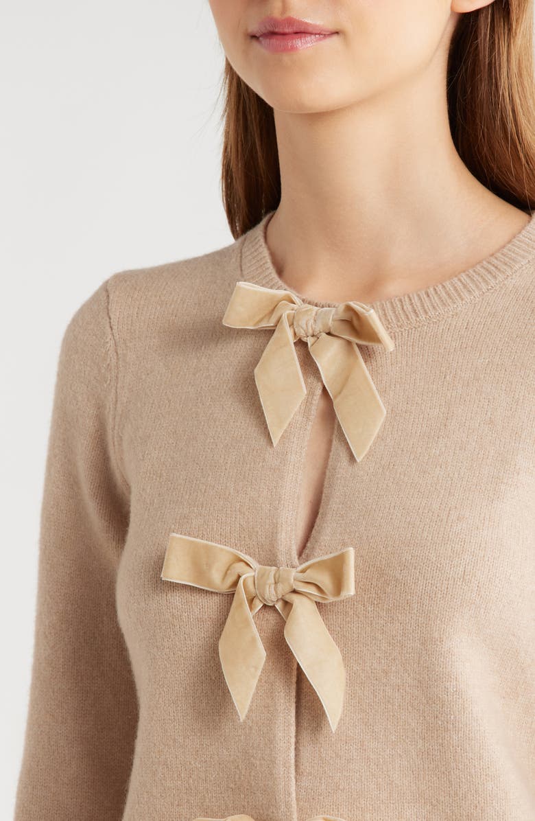 WAYF Kayla Velvet Bow Front Cardigan, Alternate, color, Beige