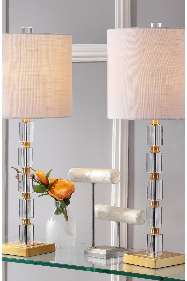 Claire 28.5" Crystal LED Table Lamp, Clear/Brass, Alternate, color, Clear/Brass Gold