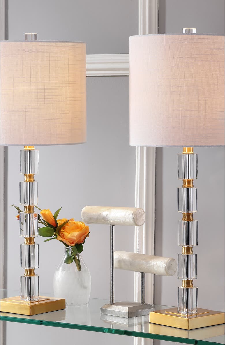 JONATHAN Y Claire 28.5" Crystal LED Table Lamp, Clear/Brass, Alternate, color,