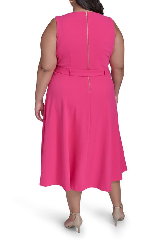 Shop Calvin Klein Tie Scuba Crepe Midi Dress In Hibiscus