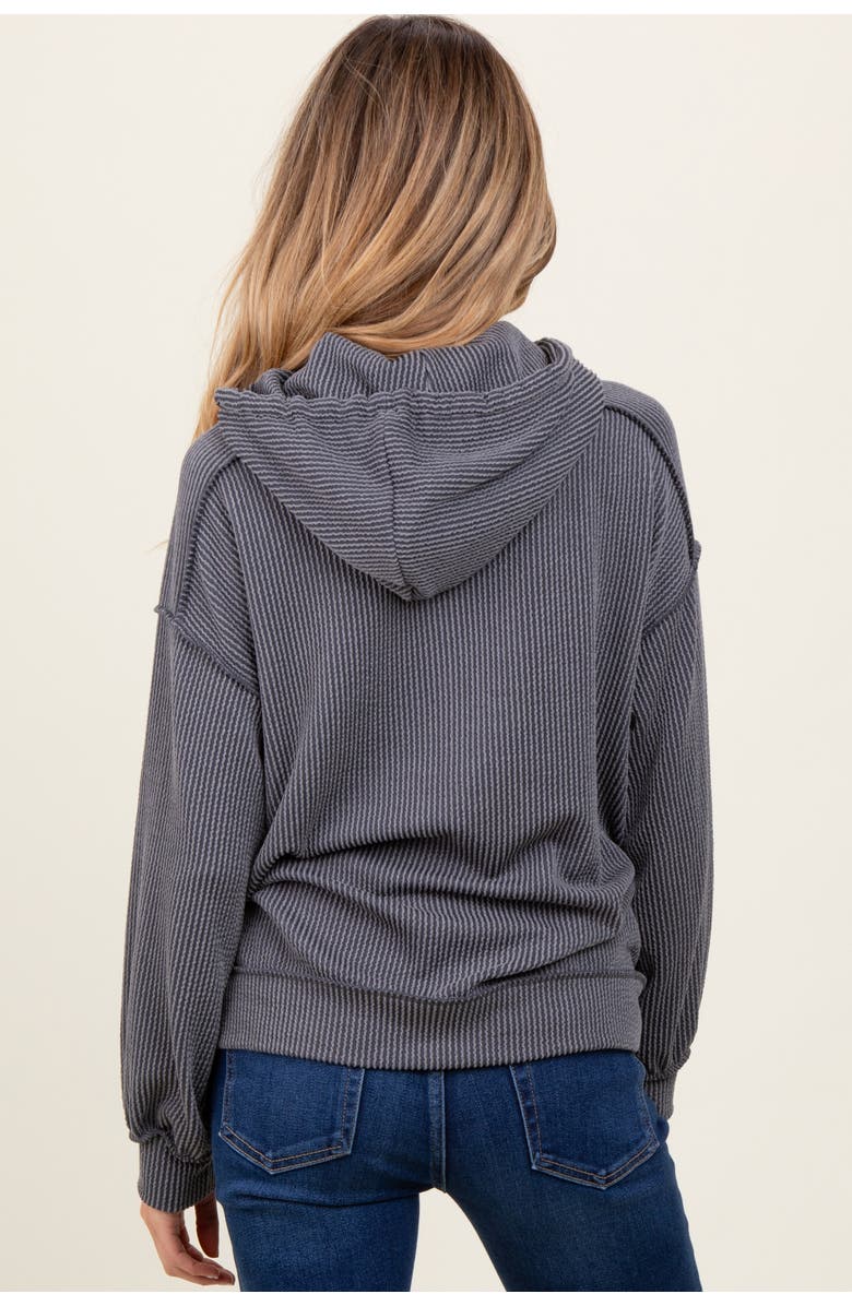 PinkBlush Ribbed Front Pocket Drawstring Hoodie, Alternate, color, Charcoal Grey