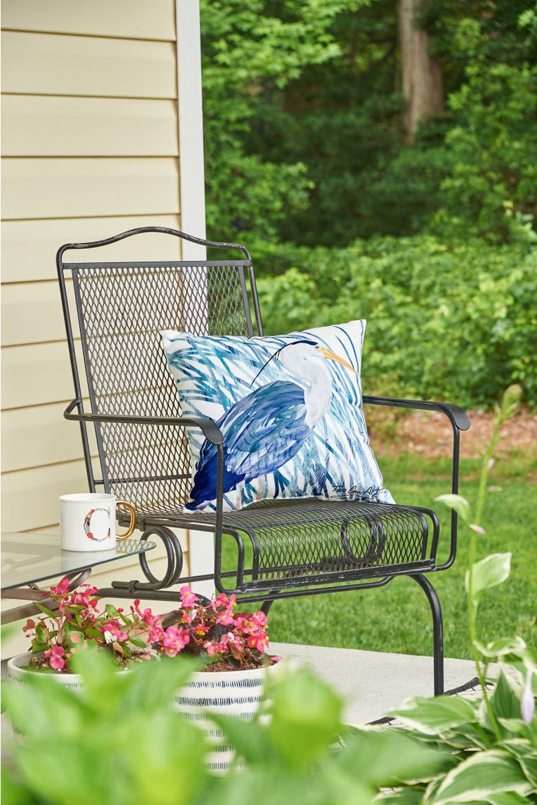 Heron Bird HD Printed Indoor/Outdoor Accent Throw Pillow 18" x 18", Alternate, color, Blue