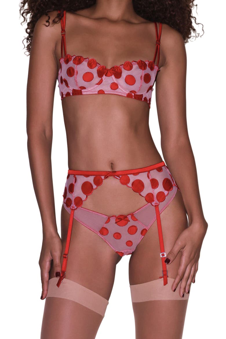 Polka Dot Embroidered Underwire Balconette Bra, Alternate, color, ROUGE