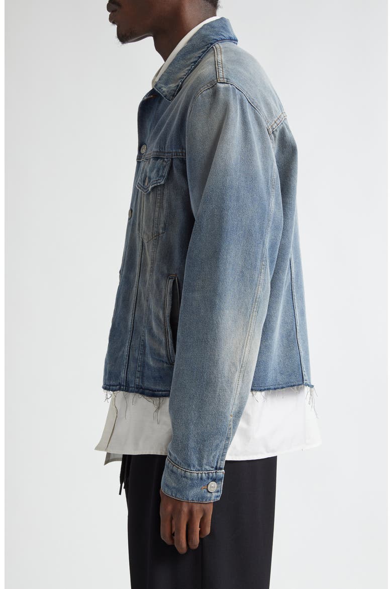 Raw Hem Denim Trucker Jacket, Alternate, color, GREY BLUE