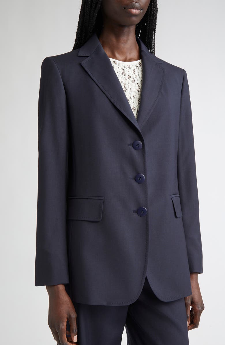 Max Mara Studio Nice Virgin Wool Blazer, Alternate, color, Navy