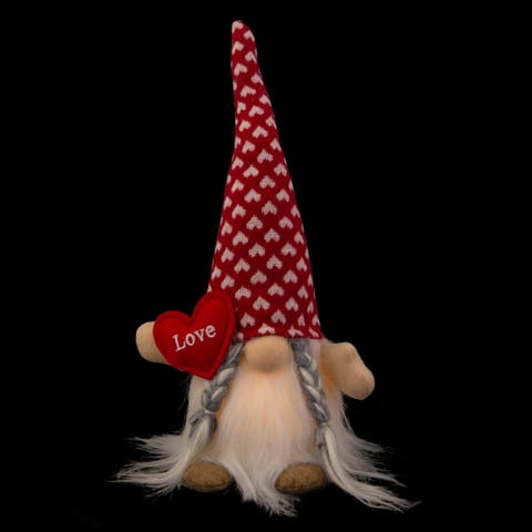 LED Lighted Girl Valentine's Day Gnome with Love Heart - 13" - Red