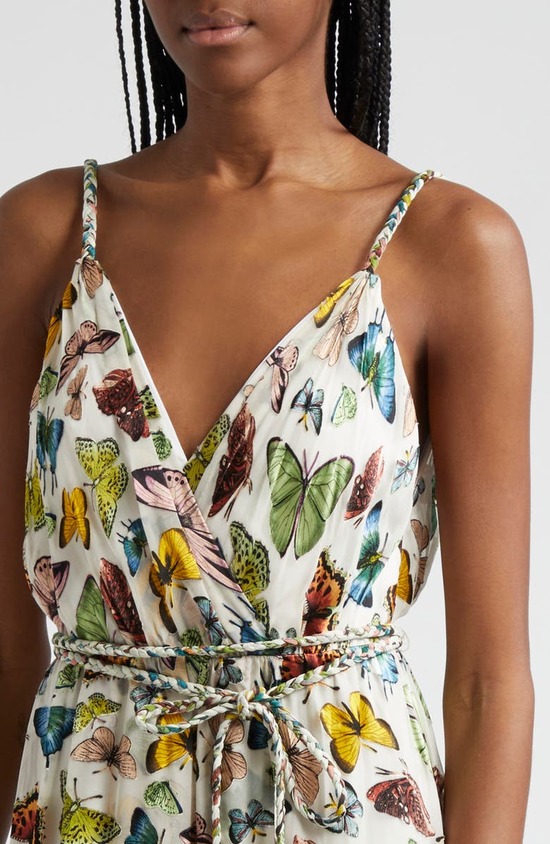 Alice + Olivia Samantha Butterfly Print Faux Wrap Maxi Dress, Alternate, color, 