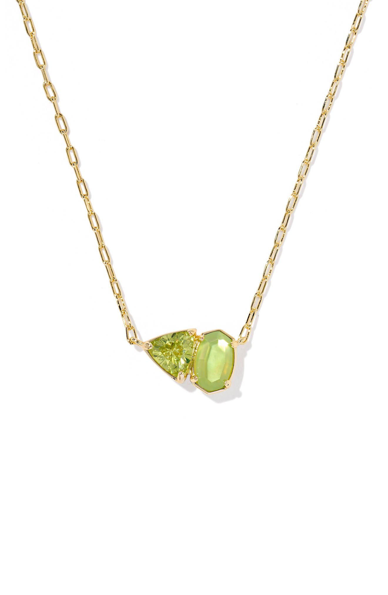 Kendra Scott Tatum Pendant Necklace In Gold Light Green Mix