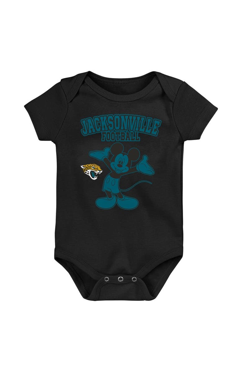 Outerstuff Newborn & Infant Teal/Black/Gray Jacksonville Jaguars Three-Piece Disney Game Time Bodysuit Set, Alternate, color, Teal