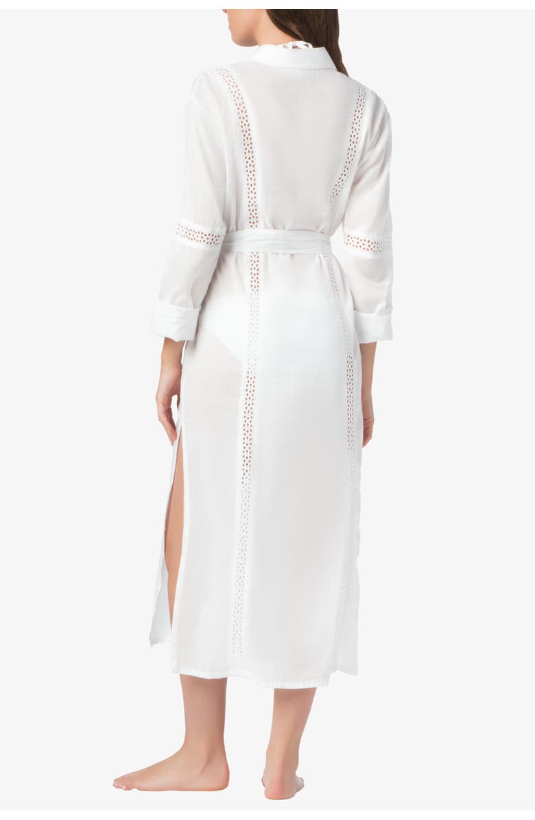 HELEN JON Eyelet Trim Long Shirt Dress, Alternate, color, White