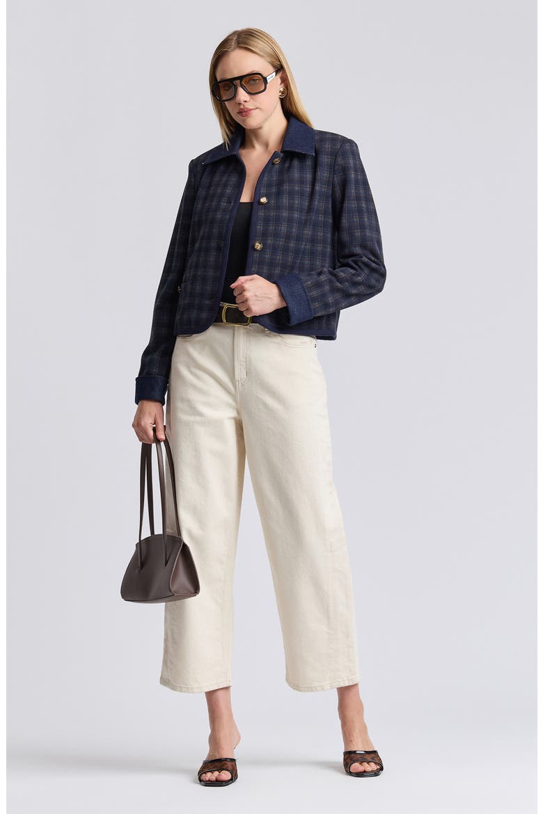 Plaid Cotton Denim Contrast Jacket, Alternate, color, DEEP NAVY PLAID
