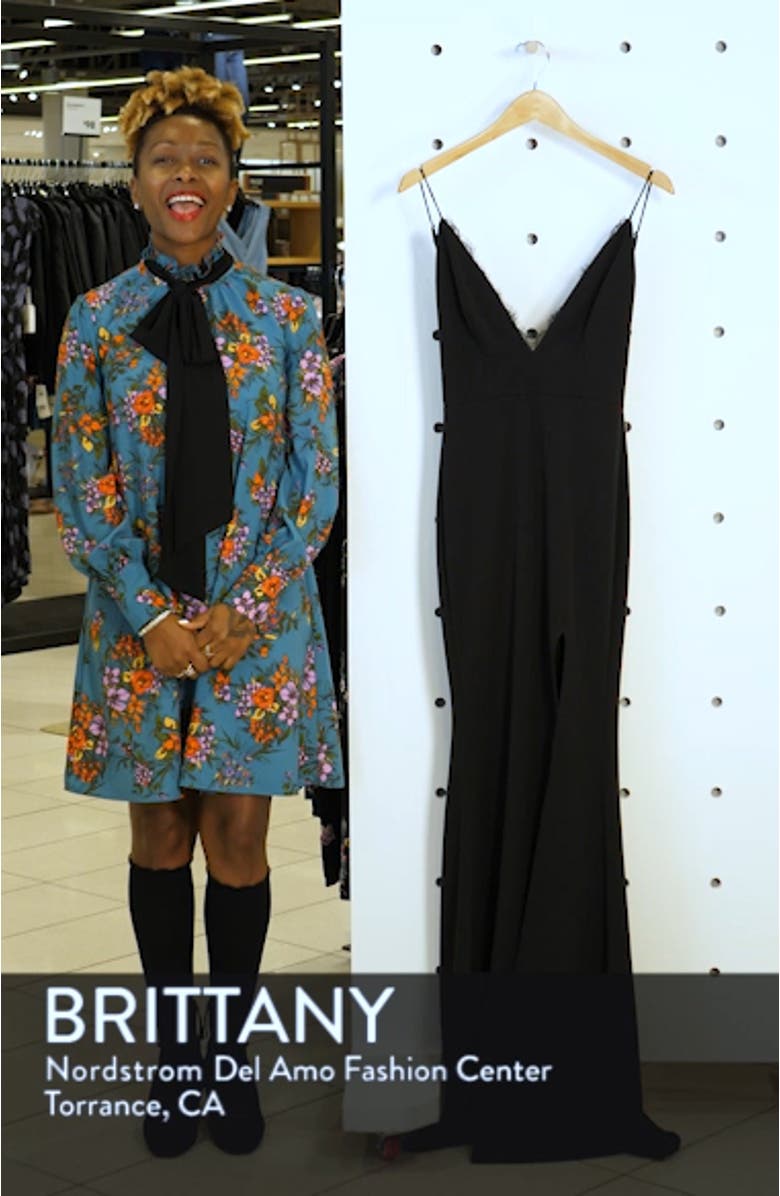 Saylor Eyelash Trim V-Neck Gown, sales video thumbnail