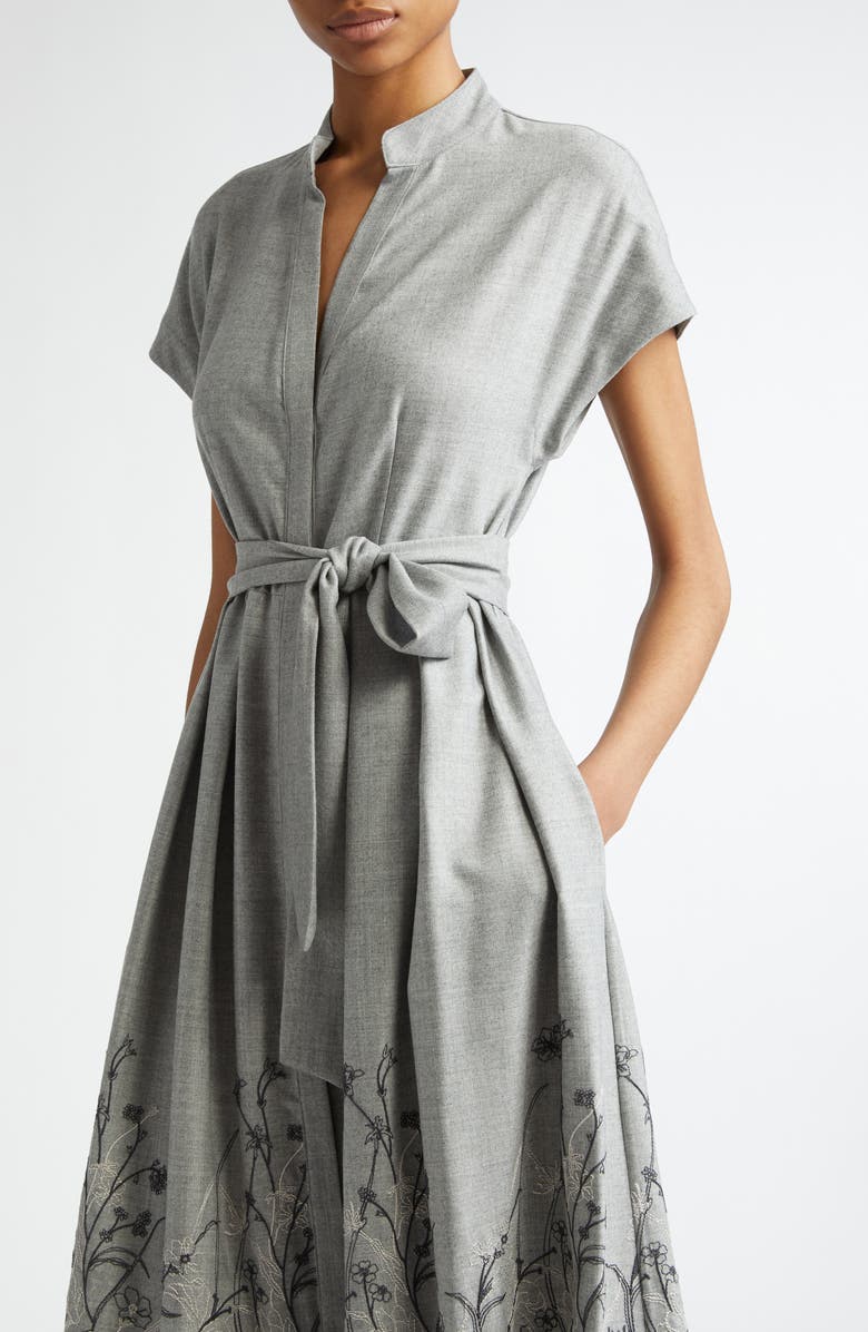 Eleventy Floral Embroidered Wool Blend Belted Shirtdress, Alternate, color, 