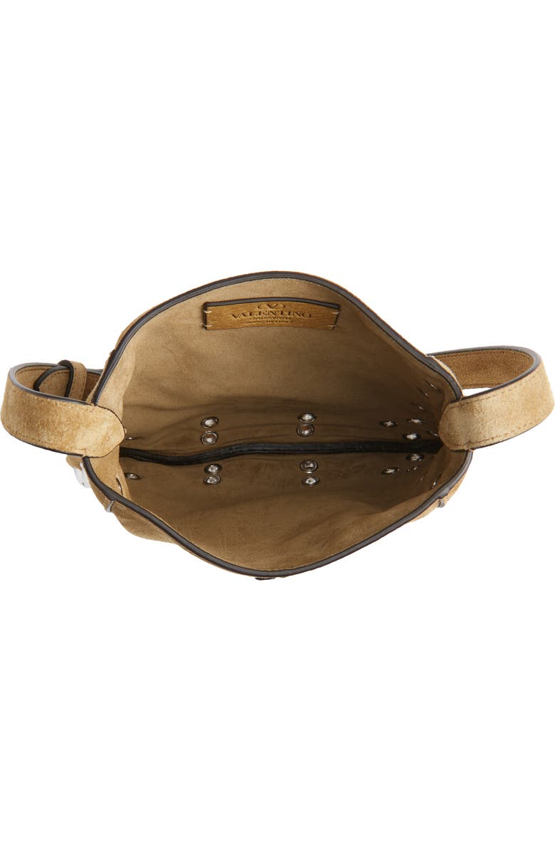 Valentino Garavani Small Nellcôte Fringed Studded Suede Crossbody Bag, Alternate, color, Beige